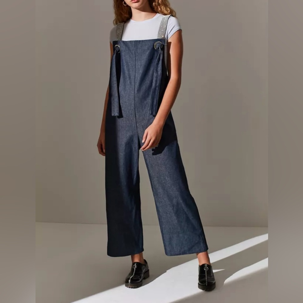 Urban Outfitters Indigo Denim Wide-Leg Tie-Strap Jumpsuit